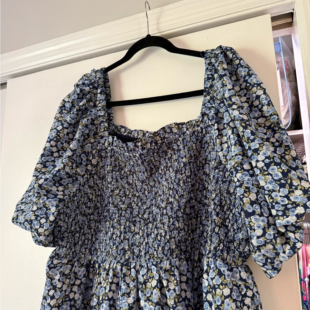 NWT English Factory Blue Floral Smocked Maxi Dress - Picture 4 of 7